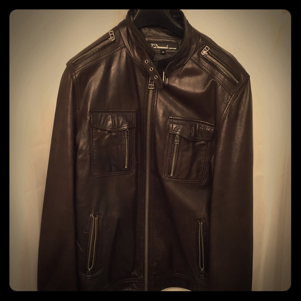 7 Diamonds Dark Brown leather motorcycle jacket